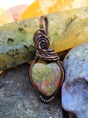 Handmade Unakite Jasper Heart Pendant